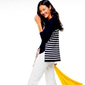 CAbi #5742 Lighthouse Navy + White Striped Long Sleeve Tee Top medium